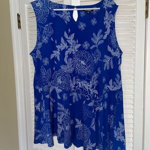 Blue Floral Sleeveless Peplum Blouse